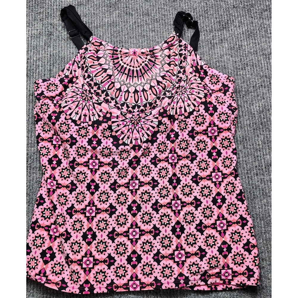 Beach House Pink Black Geometric Medallion Tankini Swim Top Womens 18W